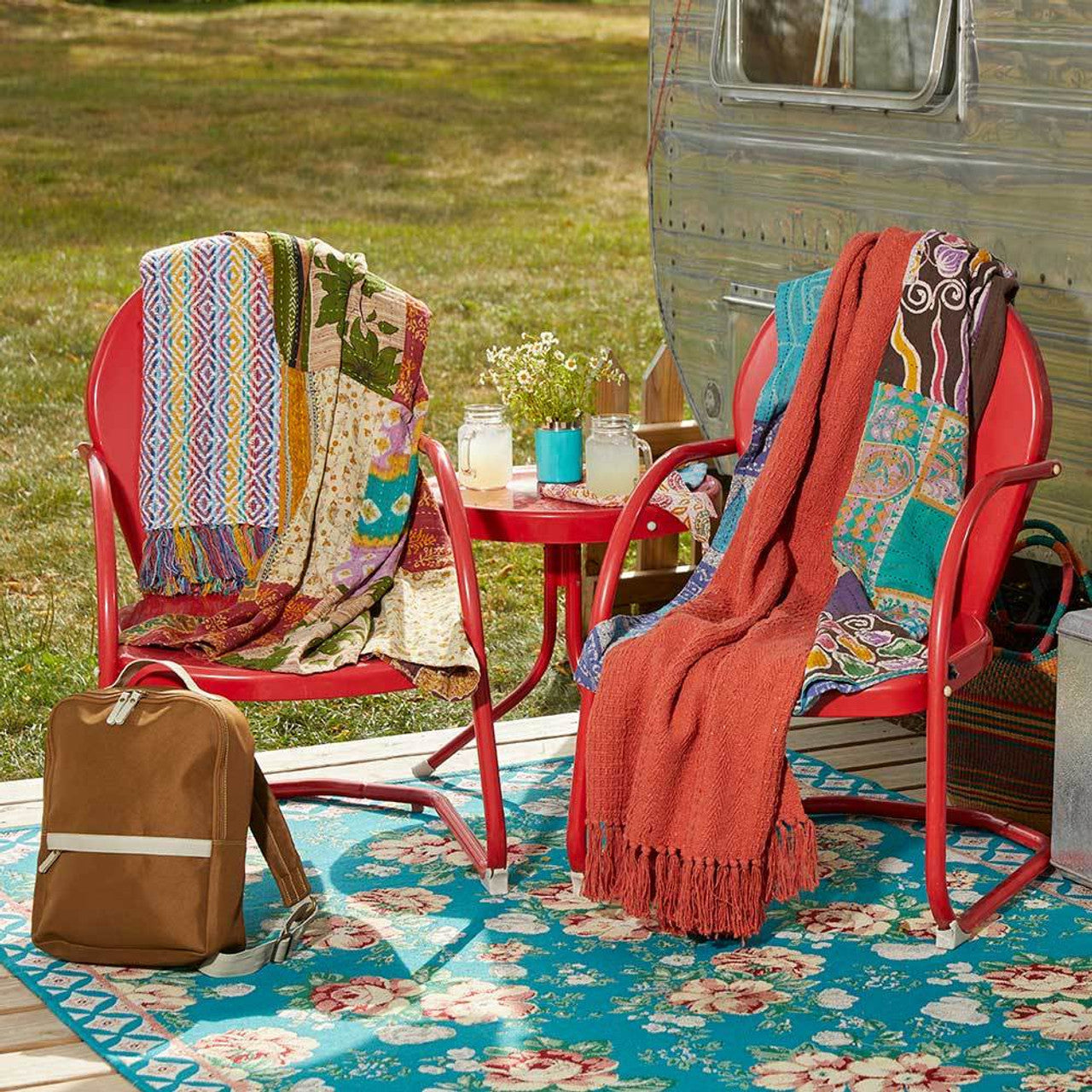 Kantha Patchwork Rainbow Square Throw