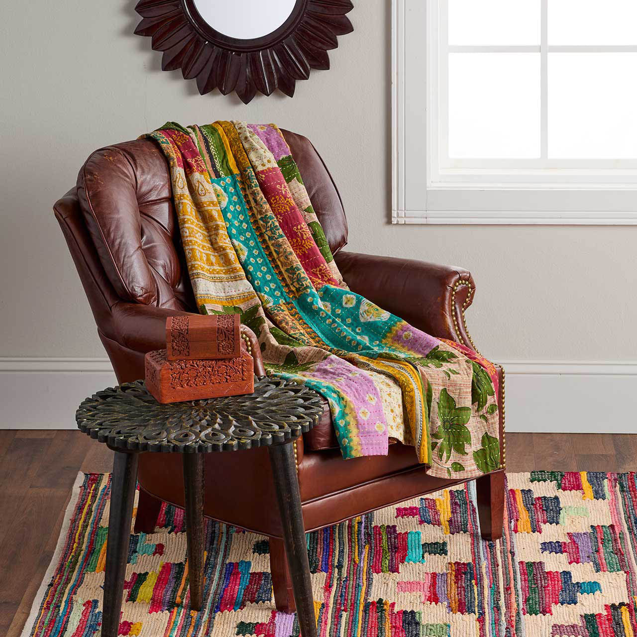 Kantha Patchwork Rainbow Square Throw