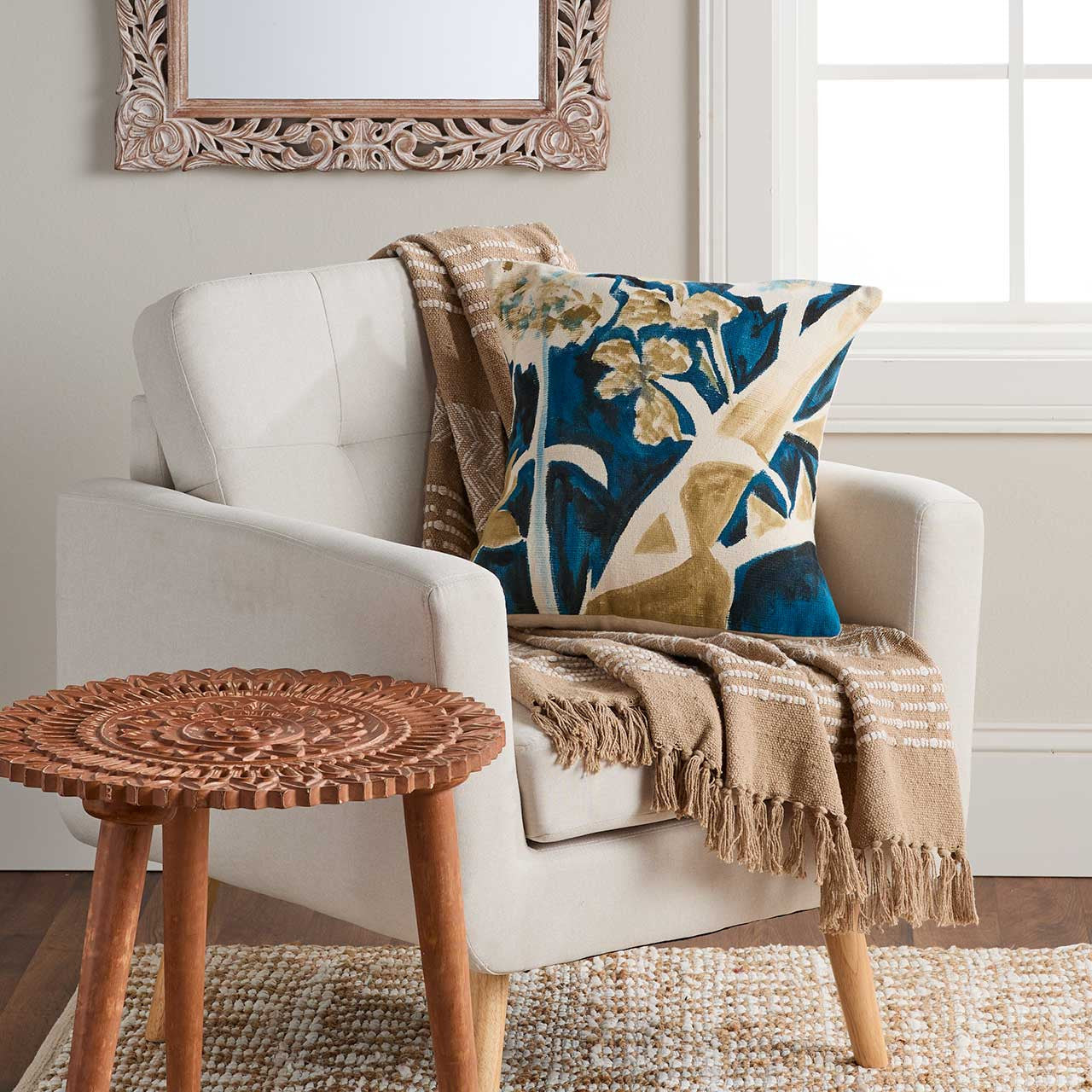 Sapphire Garden Painted Pillow