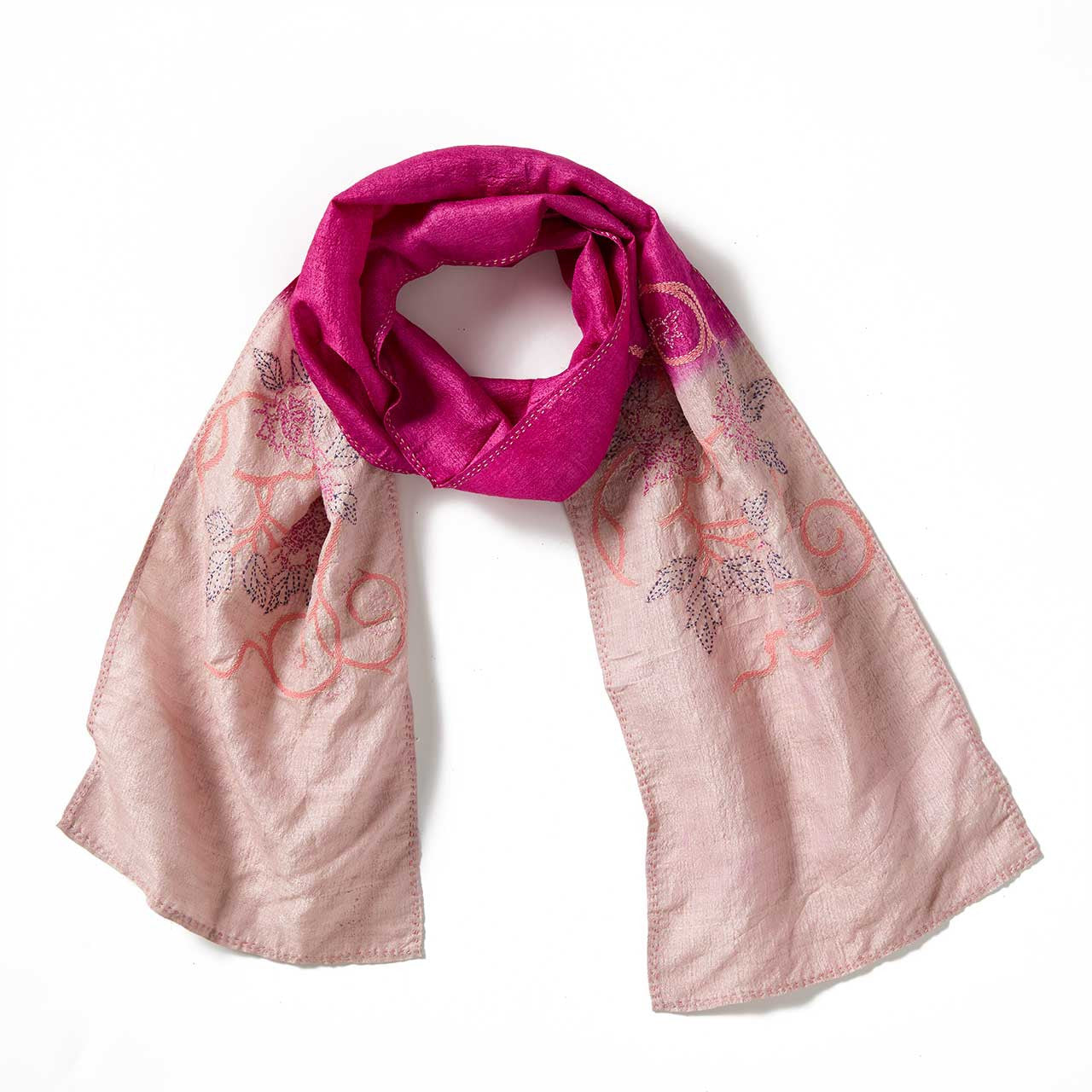 Magenta Embroidered Silk Scarf
