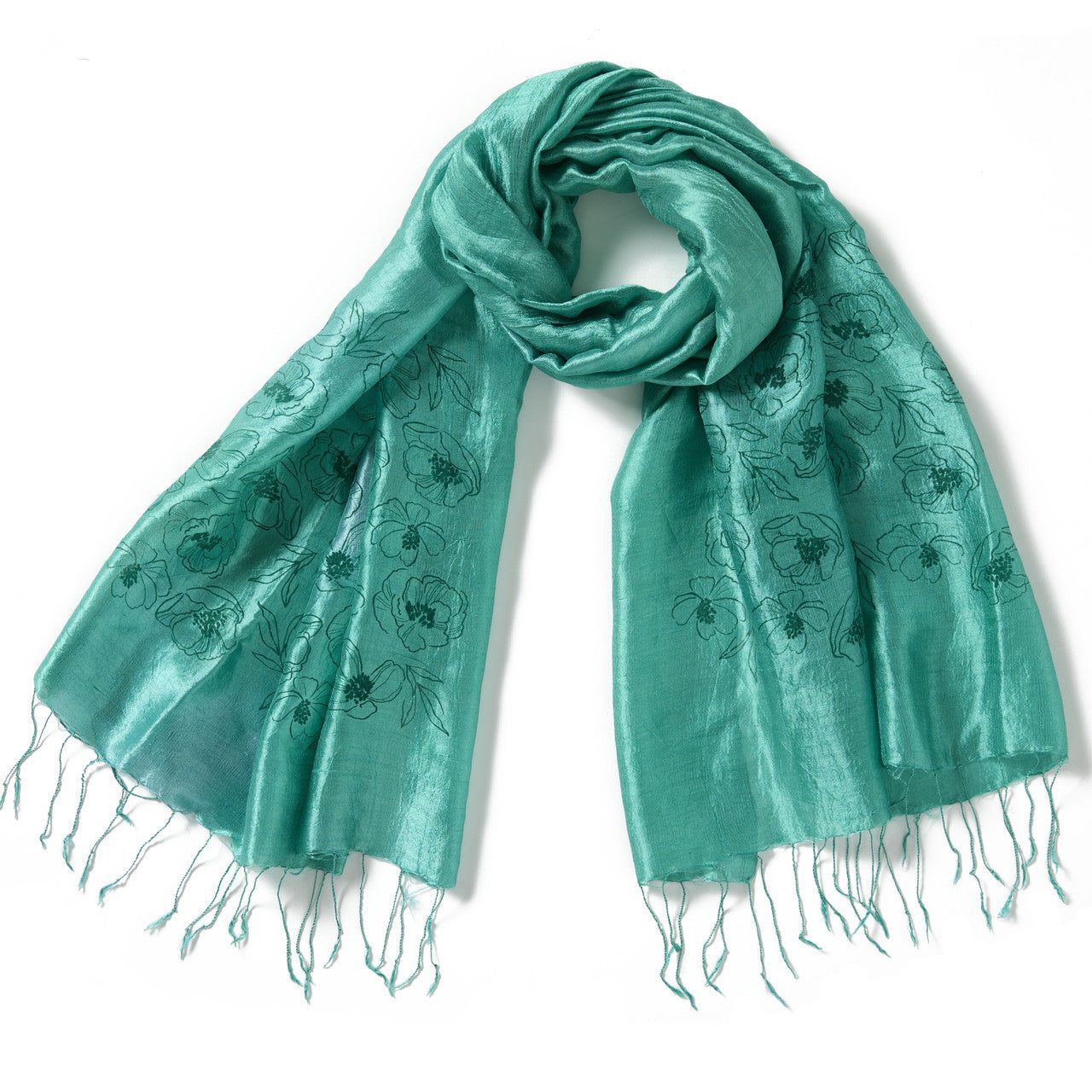 Aqua Wildflower Silk Scarf