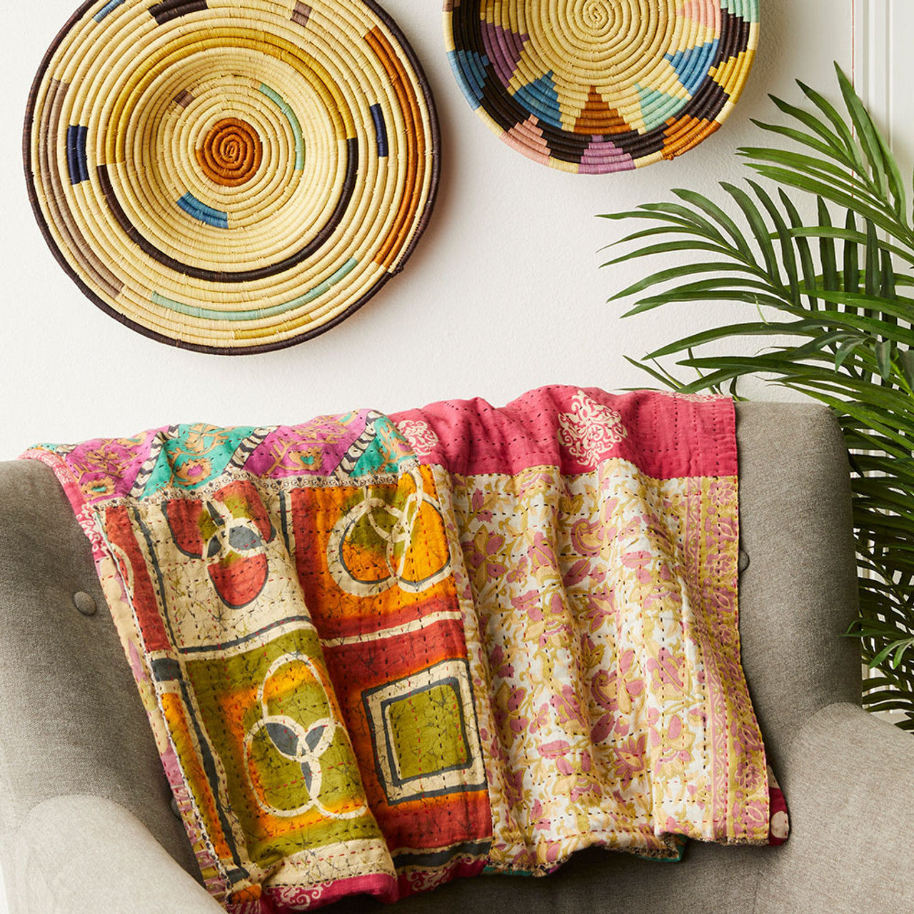 Kantha Patchwork Rainbow Square Throw