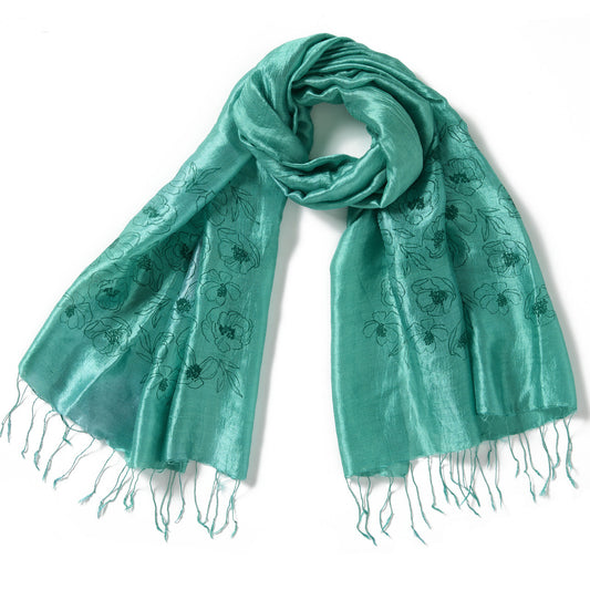 Aqua Wildflower Silk Scarf